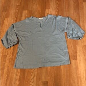 Cotton Blue Chic Women's Blueish Blouse 100% Cotton Henley Neckline Short Sleeve